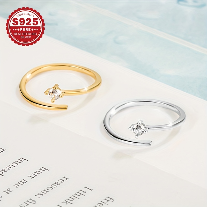 Women's S925 Sterling Silver Adjustable Open Toe Ring with Zirconia